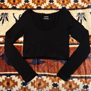 cropped long sleeve corset scoop neck shirt